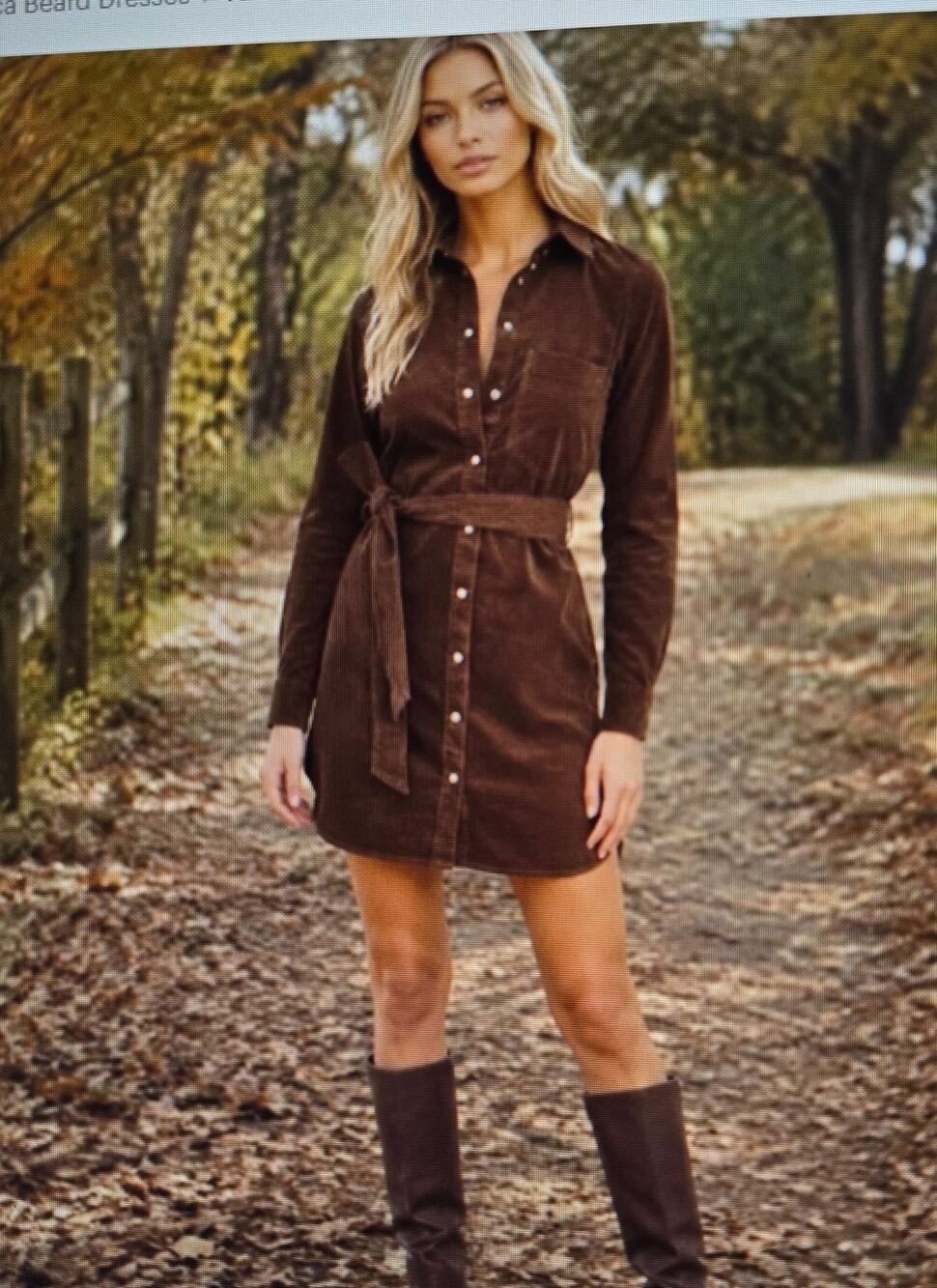 Rewash Stretch Corduroy Mini Shirt Dress Tan Brown Western Boho Belted Large
